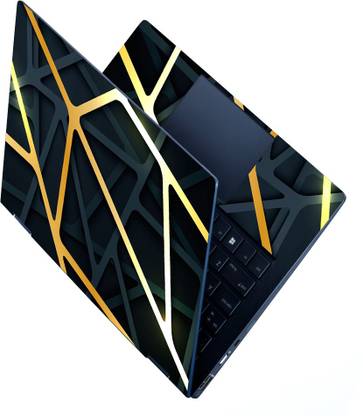 Techfit HD Printed 3D Series Full Panel Laptop Skin Sticker Vinyl Fits Size Upto 15 inches No Residue, Bubble Free Vinyl Laptop Decal 15.6 - Black Golden Bar Art 3D Stretched Vinyl Laptop Skin Compatible for 15.6 inch