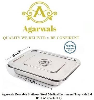 Agarwals Instrument Trayy With Lid 8"inch x 6"inch Reusable Medical Tray
