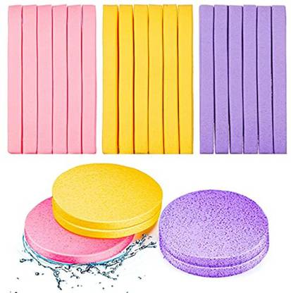 Fameza 12 Pieces Compressed Facial Sponge Face Cleansing Sponge Makeup Removal Sponge Pad Exfoliating Wash Round Face Sponge for Women Girls (Pink, Yellow, Purple)
