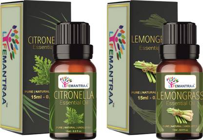 lifemantraa Pure Citronella and Lemongrass Essential Oil for Diffuser, Mosquito Repellent, Hair, Aroma (15ml each)