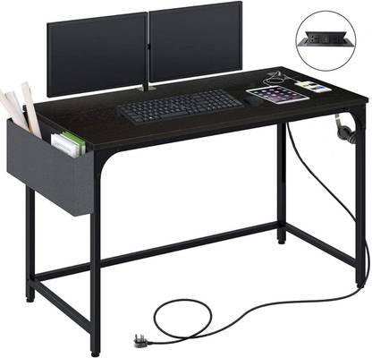 LushTree PowerOutlet,DesktopTablewithUSBPorts,Socket&SideStorageBag Engineered Wood Computer Desk
