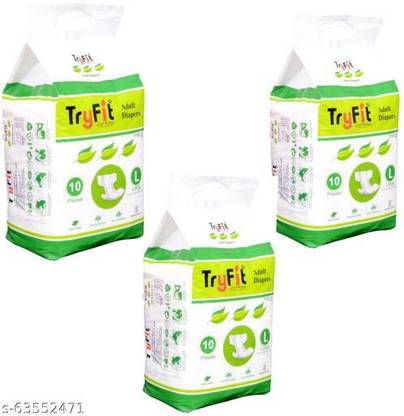 TryFit Model Name Adult Diapers, Large, Waist Size 38" - 60", 10 Pcs/Pack (Pack of 3 ),30 Pcs Adult Diapers - L
