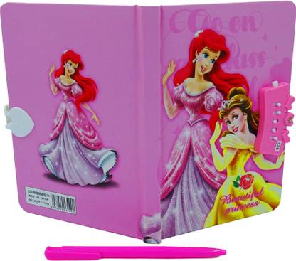 dishvy Three Princess theme password protected lock DIARY|Pink||KIDS NOTEBOOK A5 Notebook Ruled 100 Pages