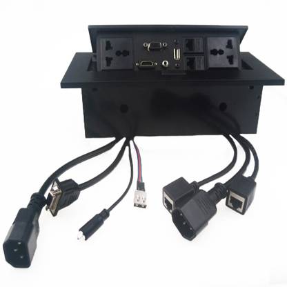 REC Trade Desktop Information Interface Device, Multimedia Desktop Universal Box Office Conference Table Socket Hydraulic Pop Up Box/Cable with HDMI,VGA, Audio, LAN, USB & Power Ports. (RTT-PLT-0208) 10 A Six Pin Socket