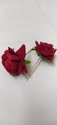 RADHE ENTERPRISE Artificial Red Rose Hair Pins For Women Hair Pin