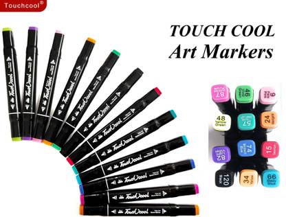 TouchCool Art Black Body Set of 12 Twin Headed Dual Tip Alcohol based Markers (Chisel and Fine Brush) Markers for Architecture, Coloring, Illustration, Manga, Impression, Good for Art Lovers and Artists