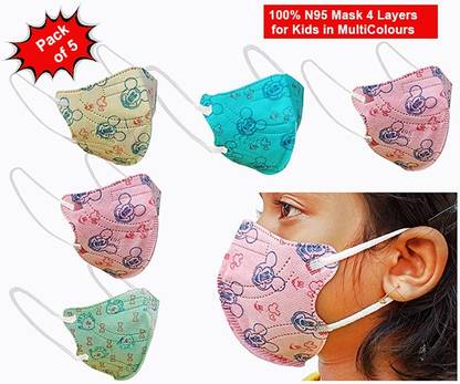 Pure M 100% CERTIFIED PRINTED N95 MASK FOR KIDS (Multi Color, Small Size, Pack of 5) | Kids Face Mask Reusable Washable Breathable Skin Friendly N95 Soft MELT BLOWN Fabric Face Mask for Boys Girls Children or Babies | Anti Pollution Mask, Anti Viral Mask, Anti Bacterial Mask, School Mask, Outdoor Mask, Kids Party Mask, Child Mask, Kids Mask 3 years, Kids Mask 4 years, kids Mask 5 years, kids mask 6 years, kids mask 7 years, kids mask 8 years, kids mask 9 years, kids mask 10 years up to 14 yrs | Mask for kids girls boys children | Designer Kids Mask N95 LAB TESTED Mask WITH CARTOON PRINT ON MASK With Melt Blown Fabric (Multi Color, Small Size, Pack of 5) Cloth Mask With Melt Blown Fabric Layer
