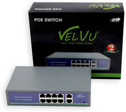 VELVU Poe Switch 8 Port Gigabit + 2Uplink Gigabit Ports Operated with Original Realtek Chipset 8 Port Poe Switch Fully Gigabit for CCTV Networking (8 Port Giga PoE with 2 Up-Link) 8 Ports 100 Mbps Network Switch