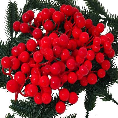 EXCEL IMPEX 100 pcs Artificial Red Cherry Christmas Berry Decorations Holly Berry Hanging Ornaments Holiday Festival Artificial Fruits Decor DIY Hanging Ornaments Pack of 100