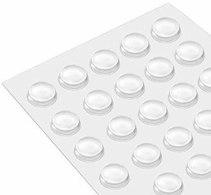 Hyderon Self Adhesive Silicone Round Bumper, Circular Dots Cabinet Safety Stoppers for Drawer with Mute Buffer, Picture Frames, Cutting Boards, Laptops.(3x8 mm)(Color-Transparent). (64 Pcs.) Adhesive
