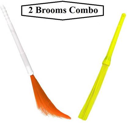 JEEBU Adjustable Plastic Broom ,Phool Jhadu, Kharata Jhadu, Plastic Phool Jhadu, Kharata Broom with Hard 60 Plastic Sticks Adjustable Plastic Long Handle Phool Jhadu, Foldable Plastic Multicolored broom Plastic Wet and Dry Broom