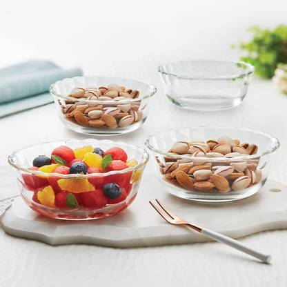 BOROSIL Glass Serving Bowl Designer serving Bowl - Set of 4, 430 ML, Oven and Microwave Safe