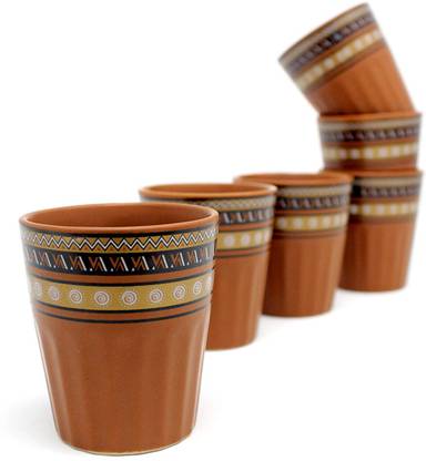 THE INDIA STYLE Pack of 6 Ceramic THE INDIA STYLE Ceramic kulhad Set Cups Handmade kullad Tea Set | kulhad chai Cups | Hand Painted kulhad Coffee/Tea Mug (Print Tamler Kullahar, Pack of 6)