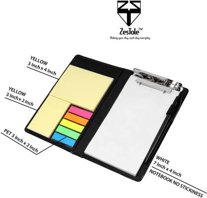 ZesTale Memo Note Book With Sticky Notes & Clip Holder In Diary Style A5 Memo Pad Hard Bound( With Pen) A5 Memo Pad Unruled 40 Pages