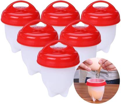VVG TRADERS Silicone Egg Boil Mould Egg Cooker (Red, White, 6 Eggs) Egg Cooker