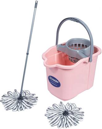 Helder Mop-Bucket with Wringer Set | Easy Wheels & 22 Litre Big Bucket | 1 Bucket with Wringer & 2 Refills | (Pink) Mop Set, Bucket