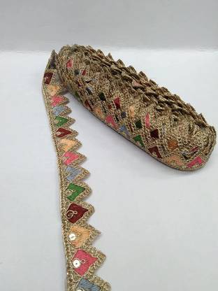 DEEP'S CREATION New Sabyasachi Dupptas Saree Borders Lace Reel, Multi-Cutwork Lace Reel (9m x 1 in, Maroon-Peach) Pack of 1 Lace Reel