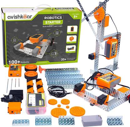 Avishkaar Box Robotics Starter Kit with 120 parts make 100 robots Learn Robotics, Mechanical design and logical thinking for 8year and above