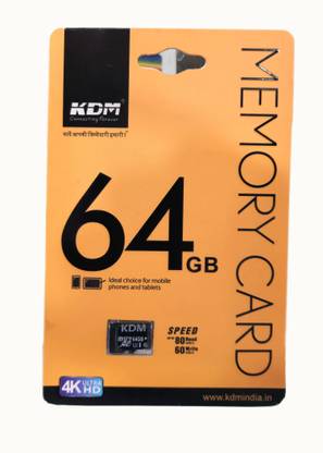 KDM Memory Card 4K HD Speed Pro Speed Pro 64 GB MicroSDHC Class 2 80 MB/s  Memory Card Compatible with Mobile, Tablet, Computer