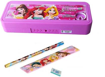 School Mate Puzzle, Password Protected Barbie Plastic Pencil Box Purple for Kids Art Plastic Pencil Box
