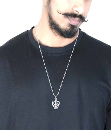 Bandish Silver Khalsa Nishan Sahib with Chain Silver Metal Locket Set