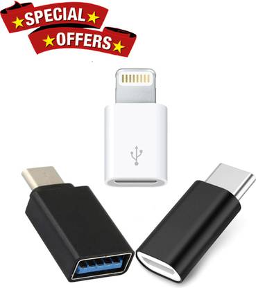 WILDBRAIN Multicolor Type-C to Micro USB OTG Adapter + OTG Enabled Type C Devices + Micro USB to Lighting 8 pin Cable Charger Adapter Converter USB Connector Data Transfer Compatible Combo Pack Phone Converter