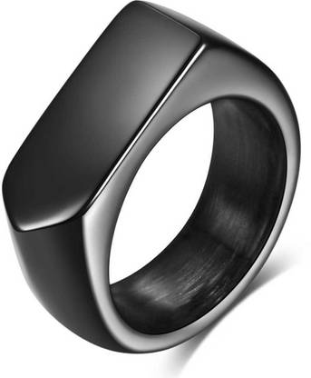 HOUSEOFTRENDZZ Stainless Steel Titanium Plated Ring Set (PACK OF 1 PIECE) BLACK Stainless Steel Platinum Plated Ring