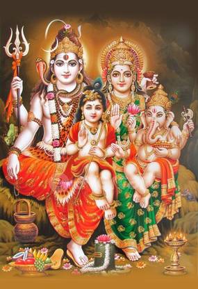 Shiva Parvati Ganesha Kartikeya no. 1 Wall Poster Print on Art Paper 13x19 Inches Paper Print