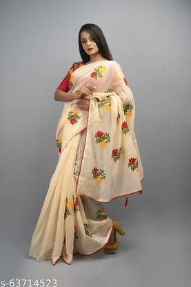 Embroidered Chanderi Cotton Blend Saree