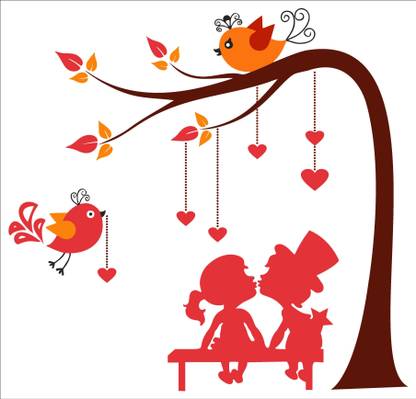 K2A Studio 60 cm loving couple under a tree 65X 60 cm) Self Adhesive Sticker