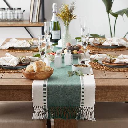 CRAZYWEAVES Dark Green 180 cm Reversible Table Runner