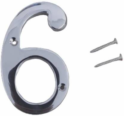 Wigano 4"Inch Brass Chrome Finish Stylish House Door Numbers (Number 6) Sign