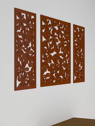 WALLMANTRA Beautiful Brown color Flower Design Wooden Wall Hanging,