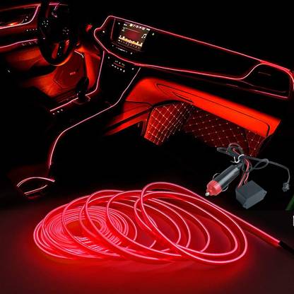 EliteAuto Premium Red 5 Meter EL Wire Car Interior Light Ambient Neon Light , Strip light, neon light with Adapter Car Dashboard Light Cold Strobing for Automotive Interior Car Decor Decorative Atmosphere LED Light with Adapter (Universal Fir for all Cars) Car Fancy Lights