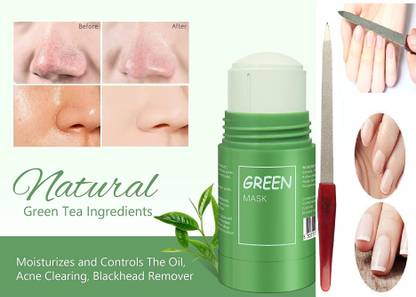 GFSU Green Tea Purifying Clay Stick Mask Poreless Deep Cleanse Face Mask Stick & Double Sided File Buffer For Gentle Precise Nail Filer