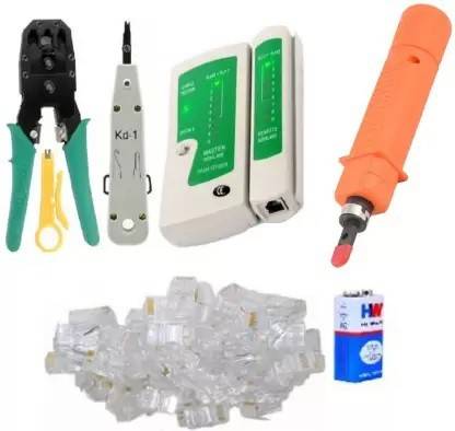 S Traders SET OF CRIMPER TOOL NETWORK LAN CABLE TESTER 50PCS OF RJ4 SET OF CRIMPER TOOL NETWORK LAN CABLE TESTER 50PCS OF RJ4 Manual Crimper
