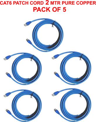 Ya-net Patch Cable 2 A 2 m PACK OF 5 NOS, CAT 6 LAN PATCH CORD 2 MTR BLUE, PURE COPPER CABLE AND GOLD PLATED CONNECTOR CAT 6 LAN CORD - 2meter blue, Pack of 5 Cable , ETHERNET CABLE 23AWG CONDUCTOR /RJ 45 DATA JACK