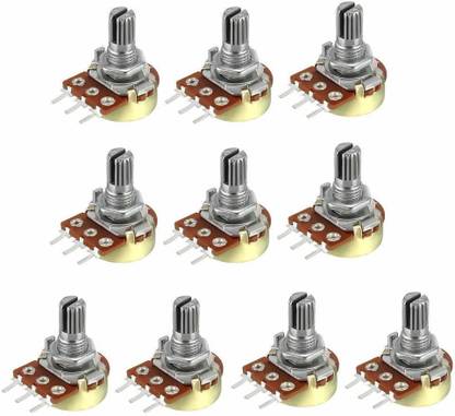DS Robotics 10K Ohm Linear Taper Rotary Potentiometer B10K, Single Round Variable Resistor (Pack of 10) Electronic Components Electronic Hobby Kit