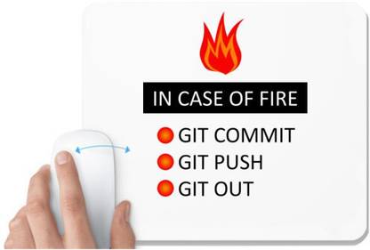 UDNAG White Mousepad 'Coder | In case of fire git commit git push git out' for Computer / PC / Laptop [230 x 200 x 5mm] Mousepad