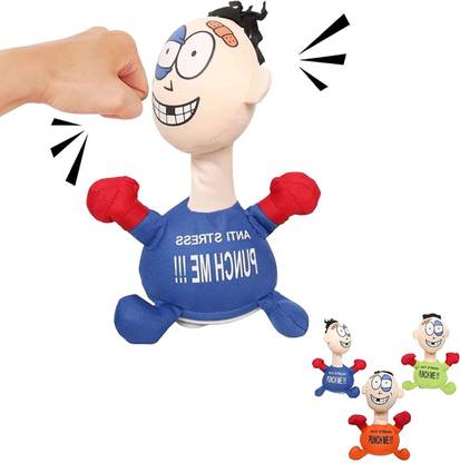 SHAIMON Anti Stress Punch Me Toy, Punching Bag for Every one, Stress Anxiety Vent Toy with Sound, Gift for Kids Plush Boxing Toy (Pack of 3)