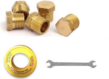 GSK Cut Nut & Bolt Set 1/4" BSP Male Pipe Plug Thread Socket Plug Brass Fitting Hex Thread Socket Pipe Fitting Plug (Pack of 5) for Plumbing, Hydraulic fitting with Teflon Tape & Spanner