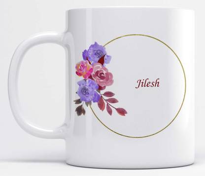 LOROFY Name Jilesh Printed Floral Design Ceramic Coffee Mug