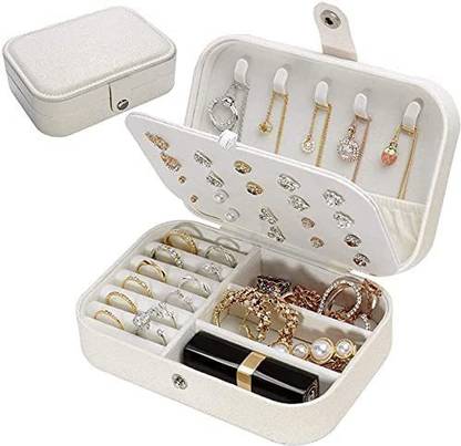KriShyam Portable Jewelry Box Travel Jewelry Case,Jewellery Box,, Display Storage Case,Bangle Box,Jewellery Organisers, Storage Boxes for Rings & Earrings (White) Vanity Box