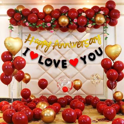 Balaji Solid Red I Love You Decoration Happy Anniversary Combo Kit 50Pcs For Party Decoration Balloon