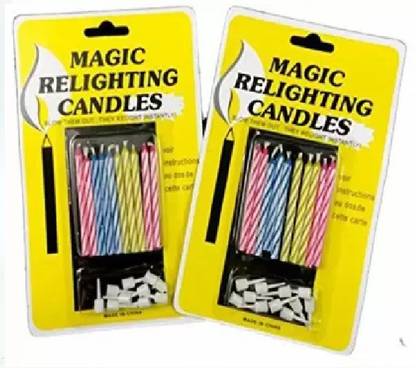 firstbuy Magic Relighting Candles Funny Tricky Birthday Eternal Blowing Candles Party Joke Cake Decors Xmas Gift Candle (Multi-color, Pack of 2) Candle