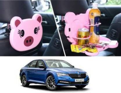 Oshotto Cartoon Style Foldable (PK-001) Drink Holder & Food Tray Storage Orgnizer for SKODA SUPERB -(Pink) Cup Holder Tray Table