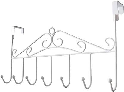 PHji Over the Door Hanger with 7 Hooks for Clothes,etc. Metal Hanging Rack (WHITE) Door Hanger