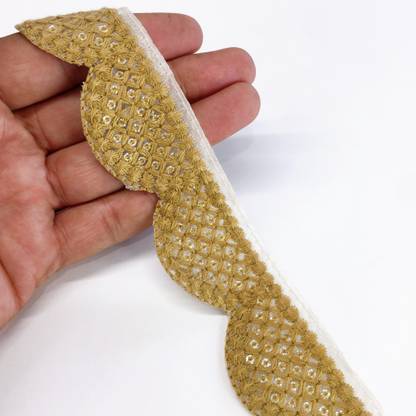 Lami 9 Meter Brown Cutwork Design Lace Border, Crochet Crocia Lace, Sequins Work Lace for Art and Craft, Fancy Decoration Lace Lace Reel