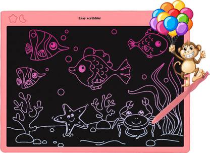 Easy Scribbler 16 Inch USB Rechargeable LCD Writing Tablet with colorful letter Writing Pad For Kids Re-Writing Paperless Electronic Digital Slate E Writer Pads Notepad Board for Writing, Educational and Learning Toy for Kids (Pink)