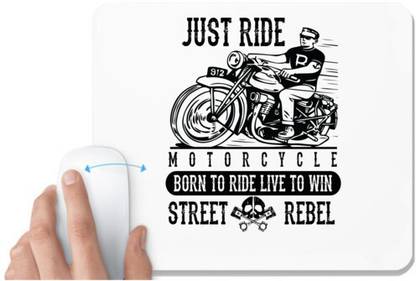 UDNAG White Mousepad 'Rider | Just ride' for Computer / PC / Laptop [230 x 200 x 5mm] Non Slip Base Mousepad